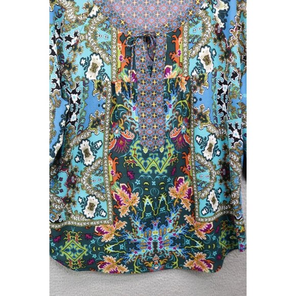 New Directions 3/4 Puff Sleeve Mixed Print Tunic-Size XL-BOHO - Picture 2 of 9